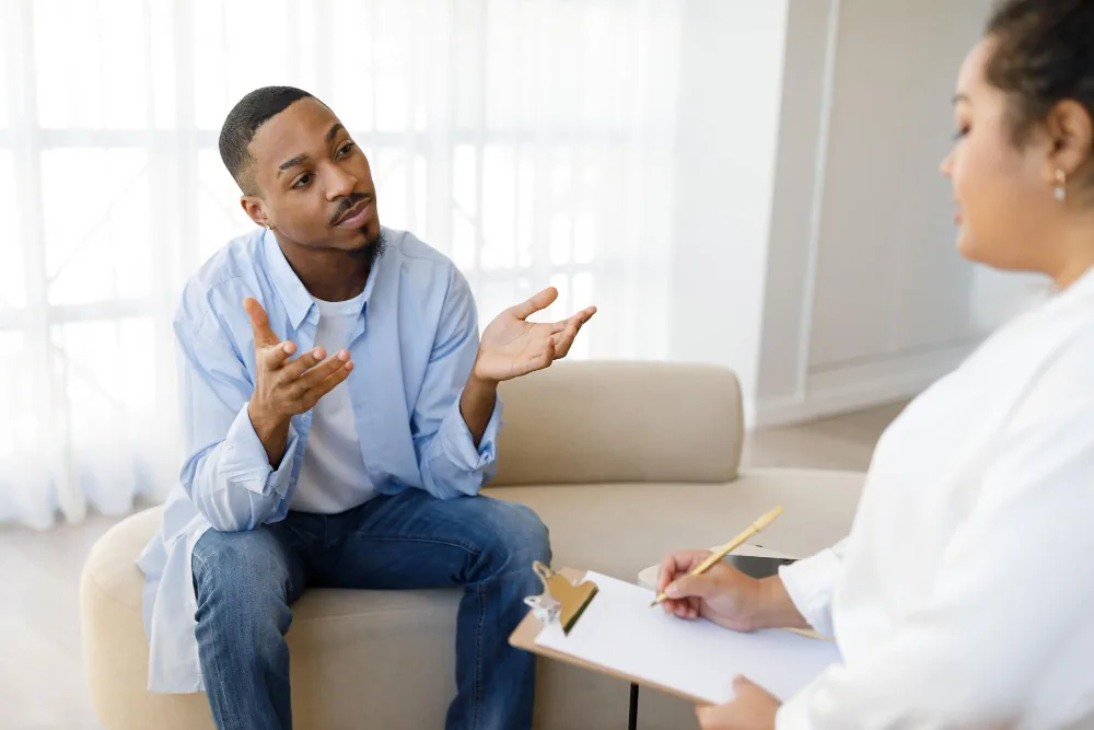 Patient speaking with psychiatric provider